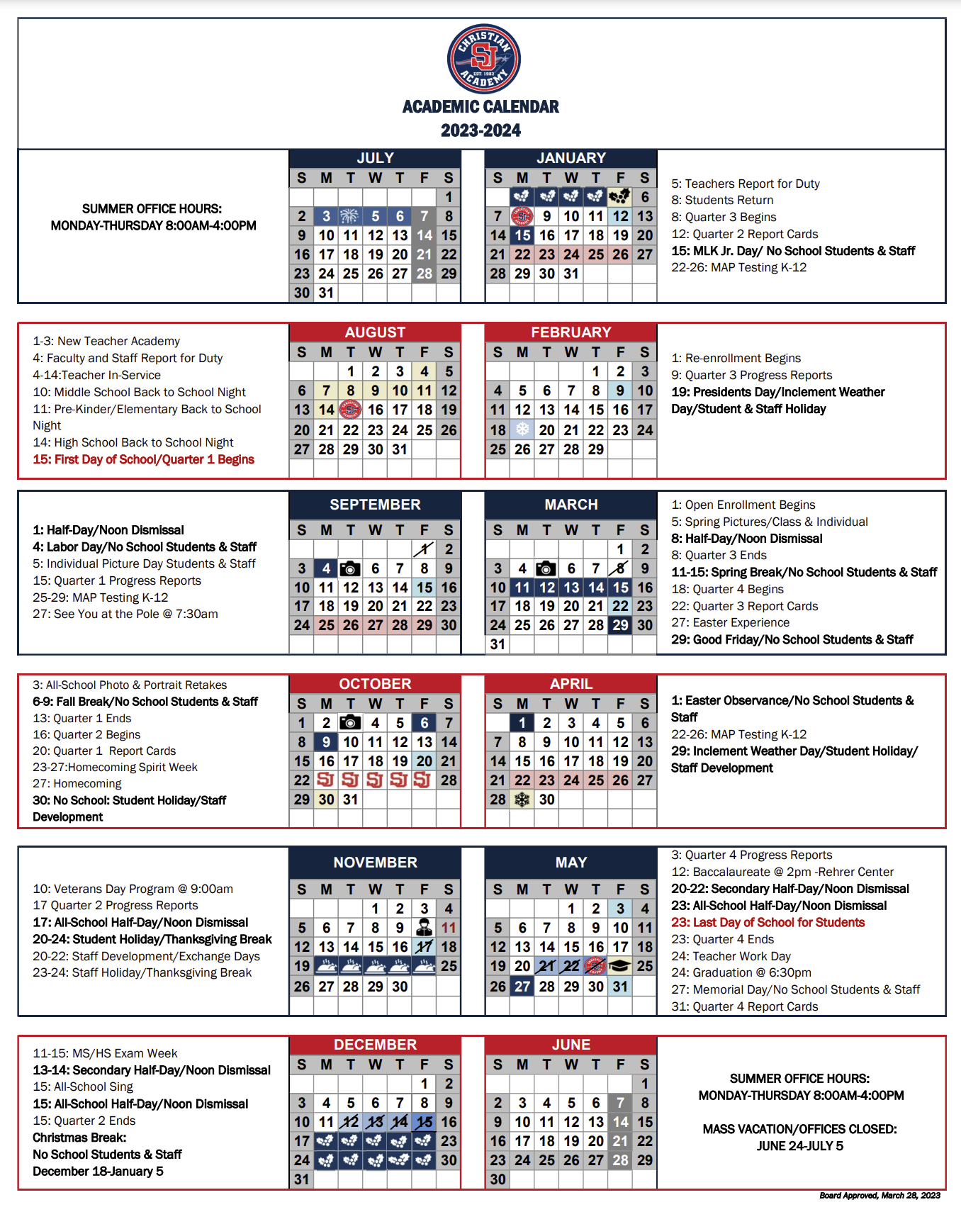 Calendars San Jacinto Christian Academy